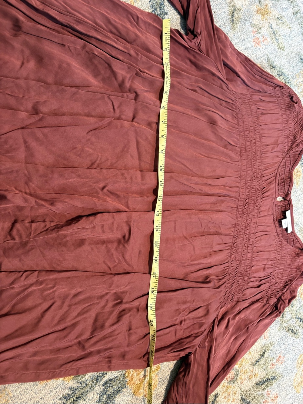 J. Jill Satin Smocked A-Line Top in Clove Brown Long Sleeve Size XL - Picture 5 of 8